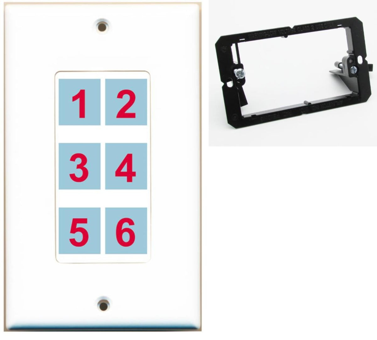 6 Port Custom Keystone Wall Plate DecorZ White w/Mounting Bracket