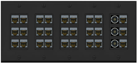 RiteAV 27 Port Cat6A 3 x Toslink Keystone Wall Plate Ethernet Network Data Office Server Room Low Voltage Commercial - 5 Gang [Black]