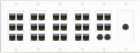 RiteAV 28 Port Cat6A 3.5mm Keystone Wall Plate Ethernet Network Data Office Server Room Low Voltage Commercial - 6 Gang [White]