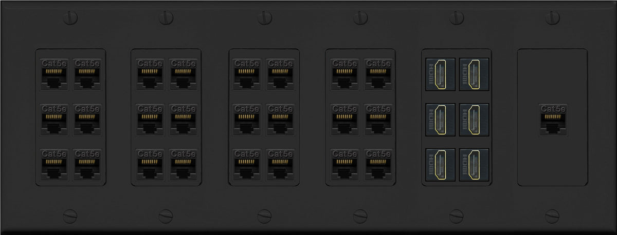 RiteAV 25 Cat5e 6 HDMI Keystone Wall Plate Black Video Display Conference Projector PC Home Theater AV - 6 Gang [Black]