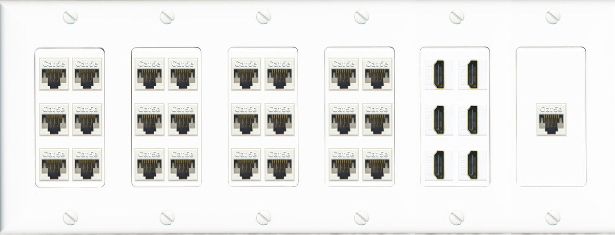 RiteAV 25 Cat5e 6 HDMI Keystone Wall Plate Black Video Display Conference Projector PC Home Theater AV - 6 Gang [White]