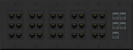 RiteAV 30 Port Cat6 5 x RJ11/12 Keystone Wall Plate Phone Telephone Voice Data Office Low Voltage Commercial - 6 Gang [Black]