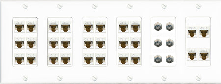 RiteAV 28 Port Cat6 6 x Coax Keystone Wall Plate Cable TV AV Multimedia Low Voltage Commercial - 6 Gang [White]