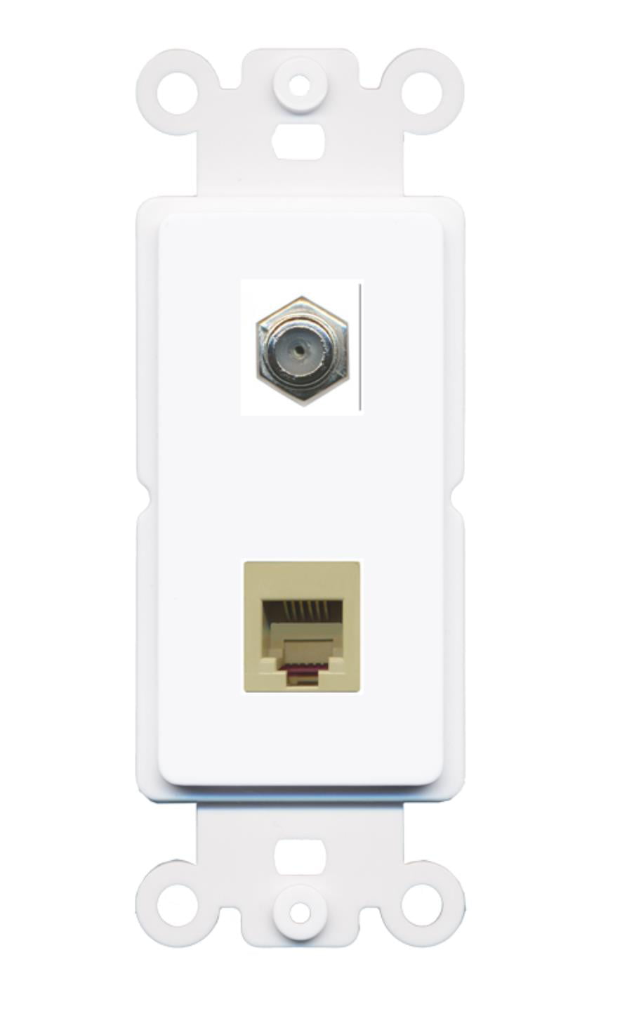 RiteAV - Coax Phone (RJ11-12 Beige) Port Wall Plate Decorative (Rocker) White