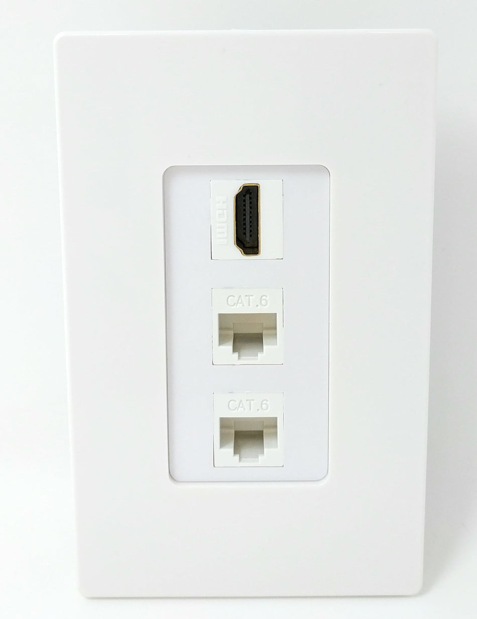 RiteAV - 1 Port HDMI 2 Port Cat6 Ethernet Screwless Decorative Wall Plate - White