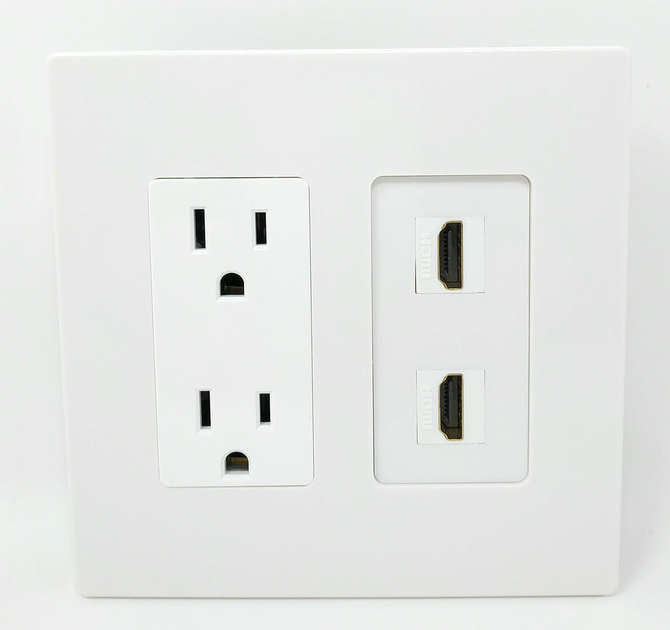 RiteAV - 15 Amp Power Outlet 2 Port HDMI Decorative Type Screwless Wall Plate - White