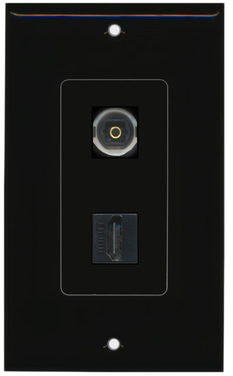 RiteAV - 1 Toslink Digital Audio Port and 1 HDMI Port Wall Plate Decorative - Black - Bracket Included
