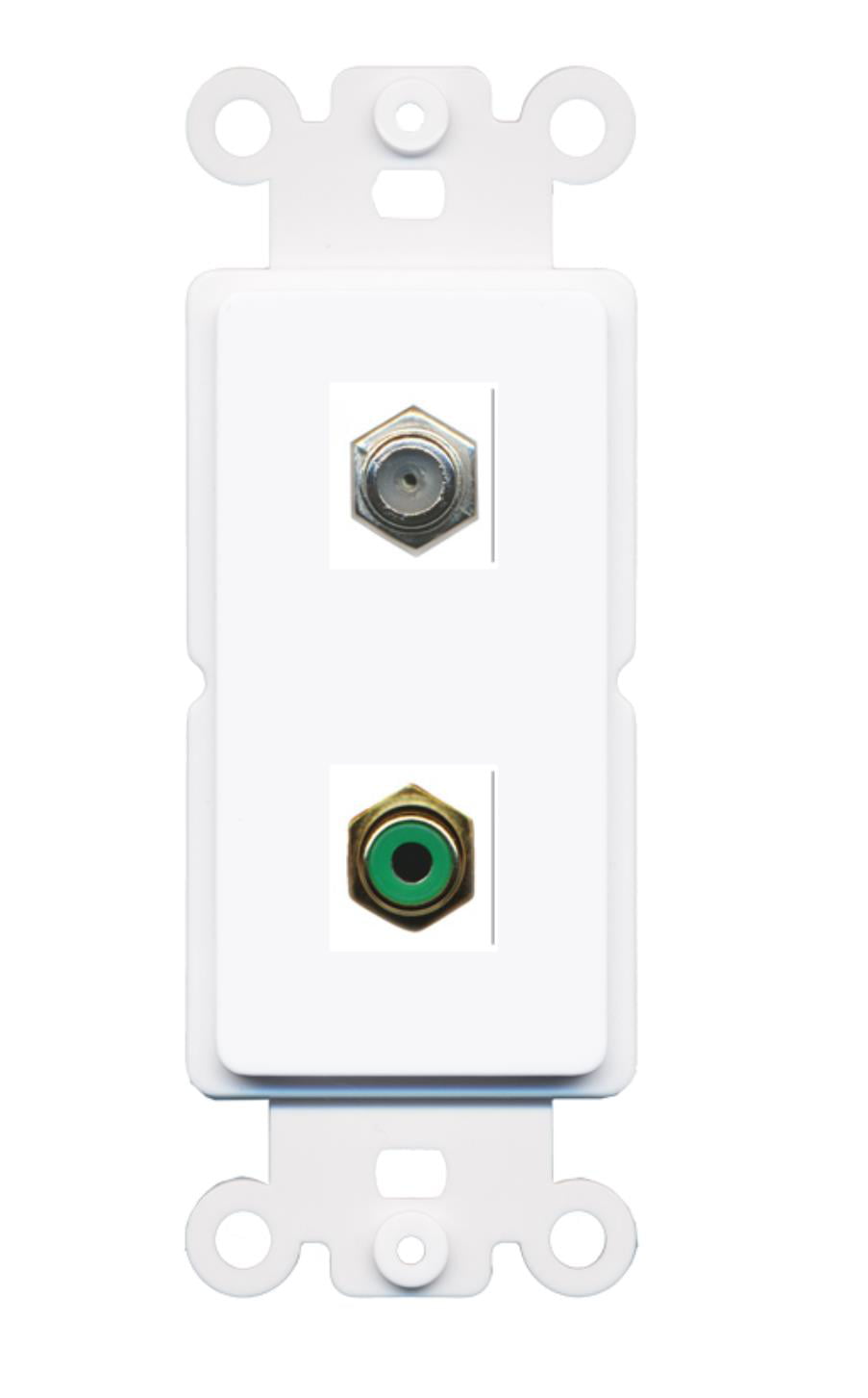 RiteAV - Coax RCA (Green) Port Wall Plate Decorative (Rocker) White
