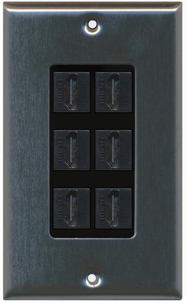 RiteAV - 6 Port HDMI 2.0 Decorative Wall Plate (Stainless Steel & Black)