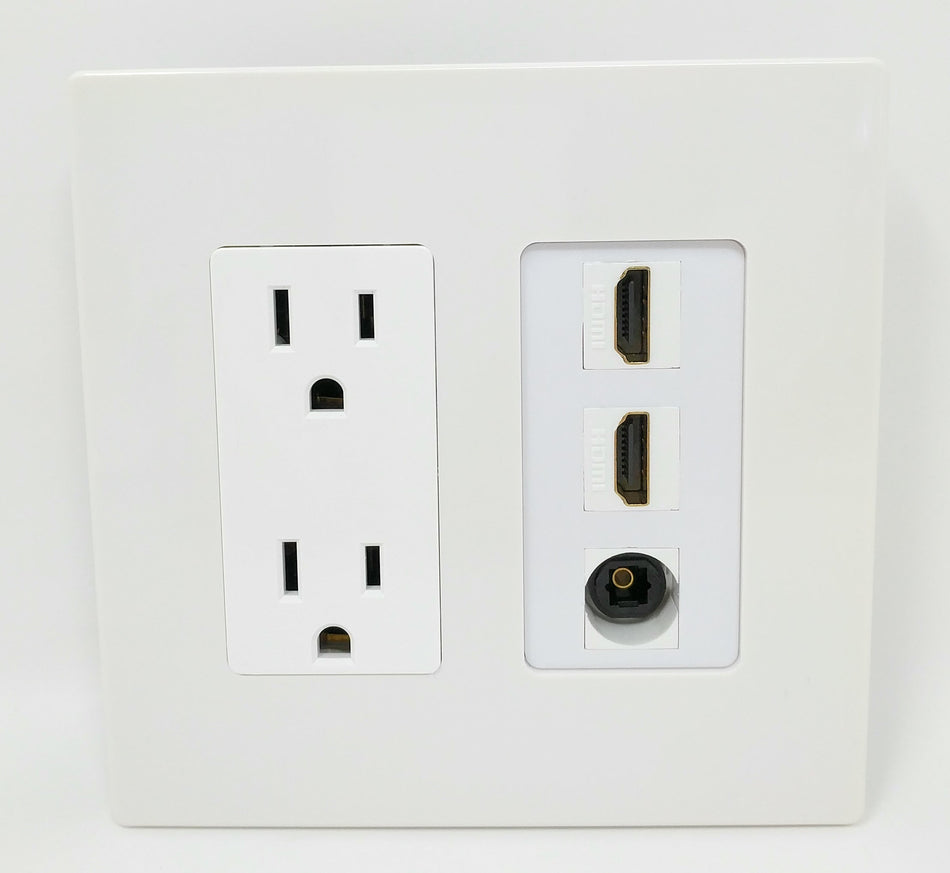 RiteAV - 15 Amp Power Outlet 2 Port HDMI 1 Port Toslink Decorative Screwless Wall Plate - White