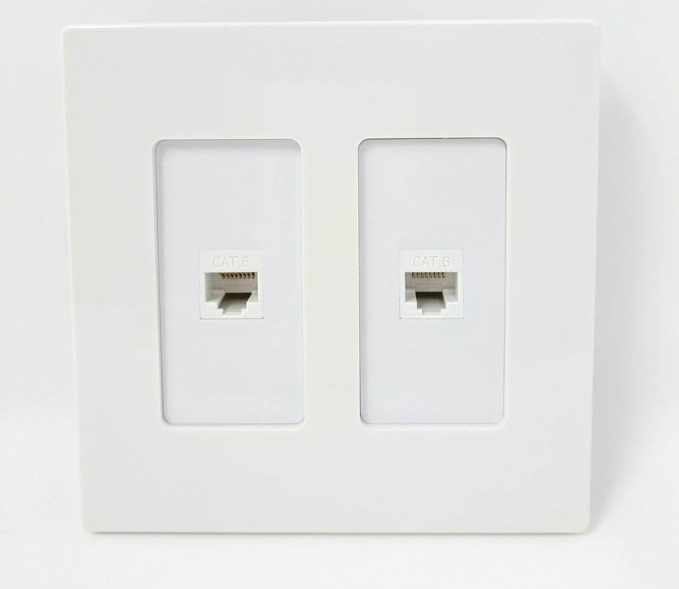 RiteAV - 2 Port Cat6 Ethernet White - Dual Gang Screwless Wall Plate