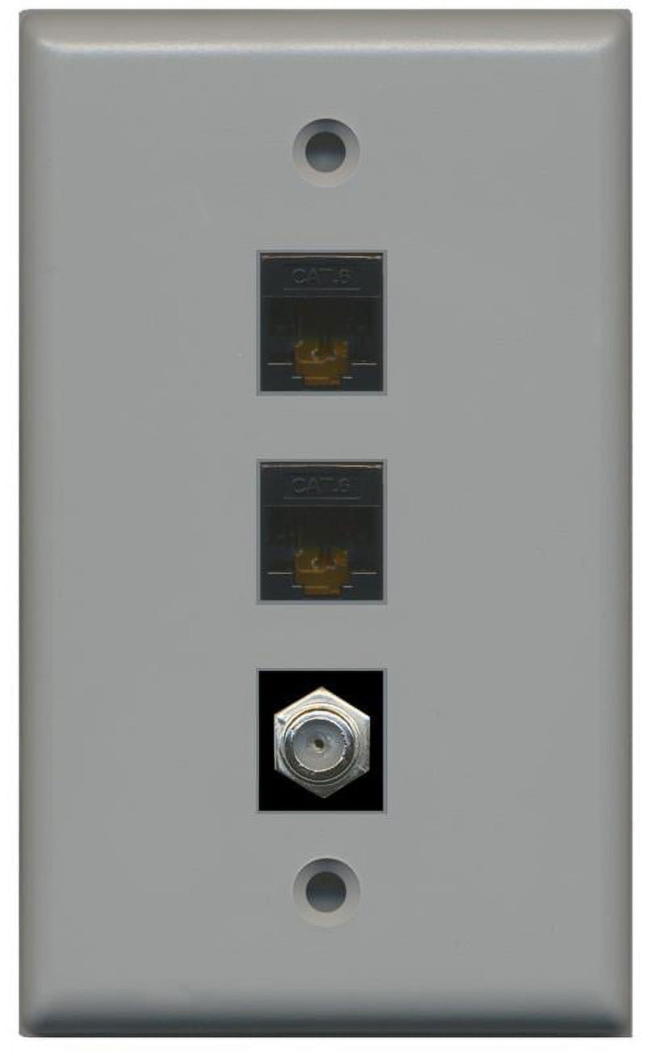 RiteAV 1 Gang Wall Plate (Gray) 3 Port - 2 x Cat6, 1 x Coax