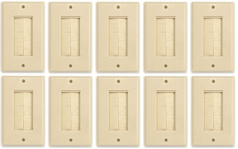 RiteAV - Single Gang Wall Plate with Brush Bristles - Ivory [Now Fits Larger Cables] - 10 Pack