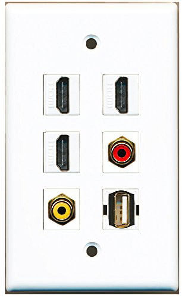 RiteAV - 3 HDMI 1 Port RCA Red 1 Port RCA Yellow 1 Port USB A-A Wall Plate