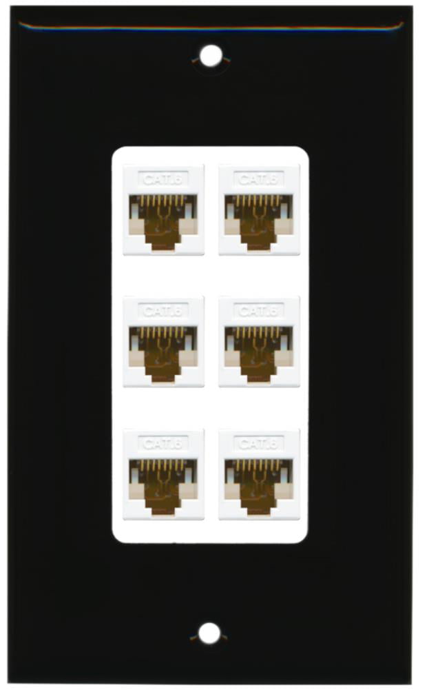 RiteAV Decorative 1 Gang 6 Port Cat6 Wall Plate - Black/White