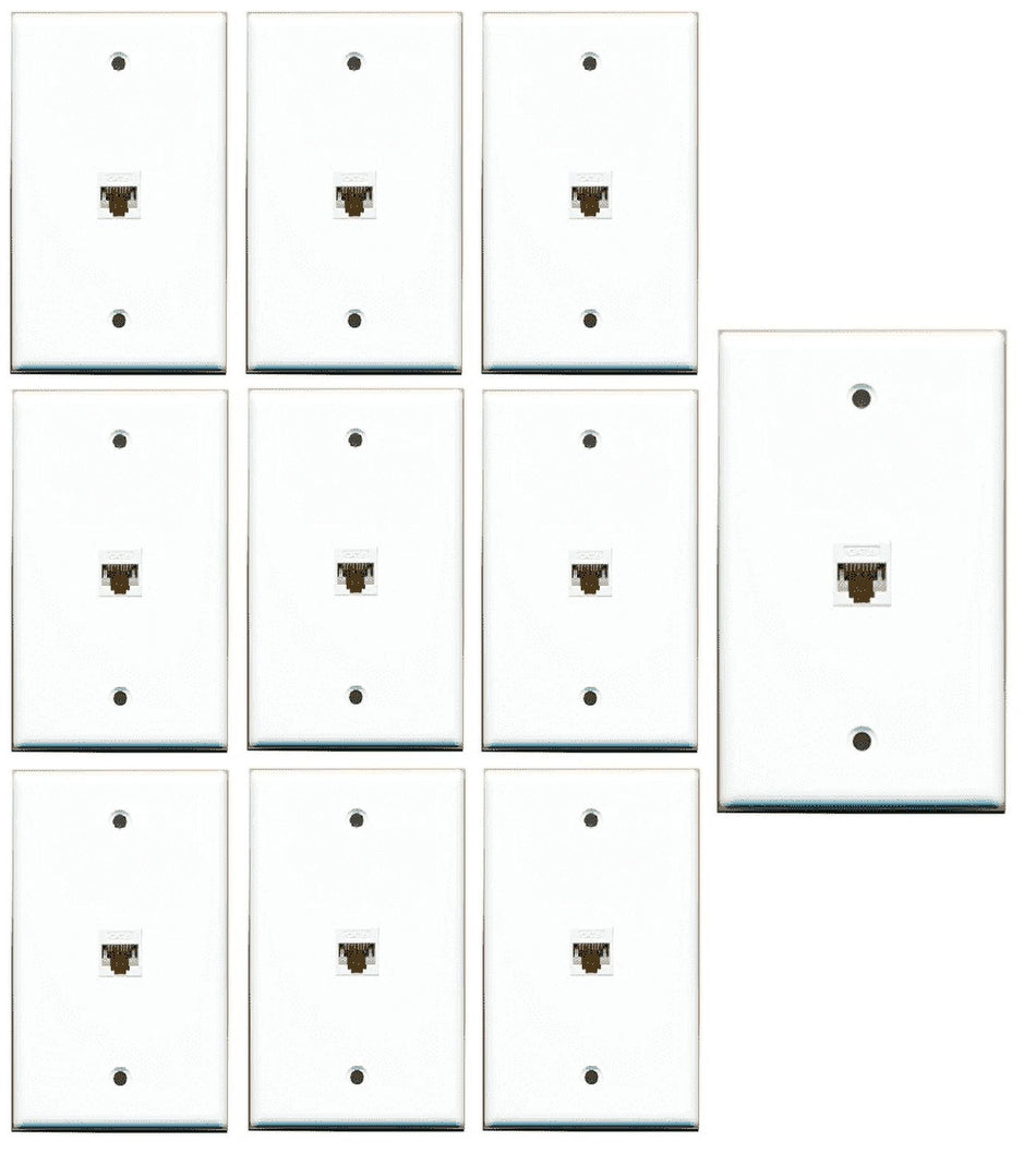 RiteAV 1 Gang 1 Port Cat6 Wall Plate - White - 10 Pack