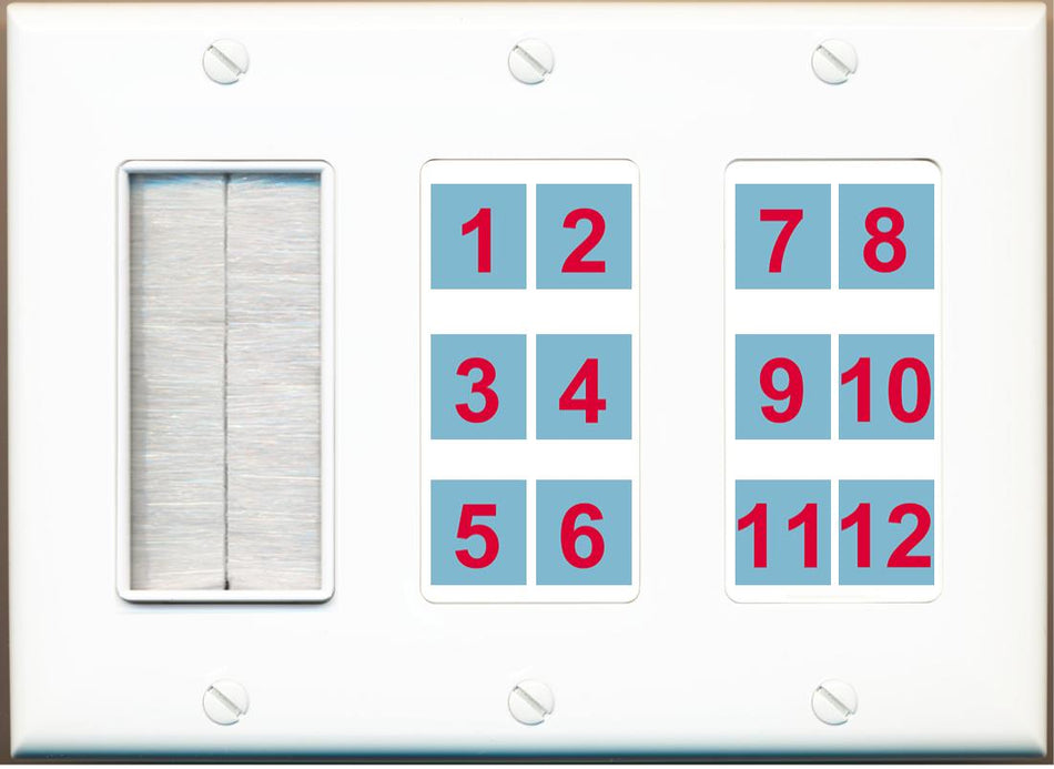 Custom Brush Wall Plate White with up to 12 Keystone Ports