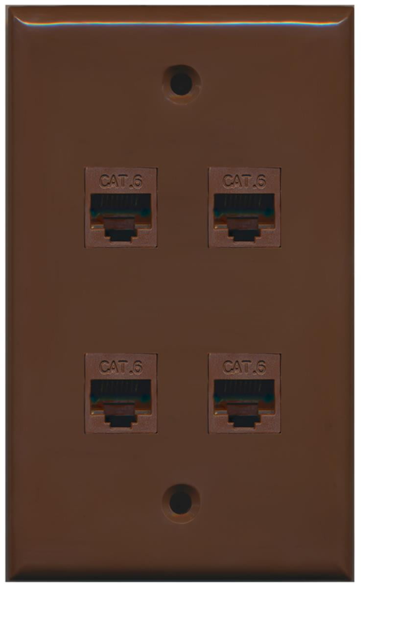 RiteAV 1 Gang 4 Port Cat6 Wall Plate - Brown