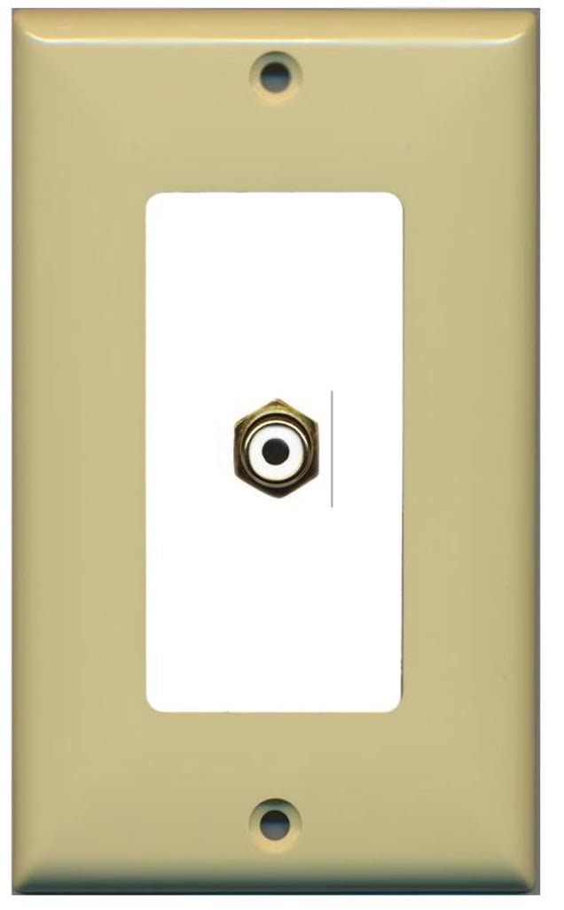 RiteAV - 1 RCA for Subwoofer Audio Port Wall Plate Decorative - Ivory/White - Bracket Included