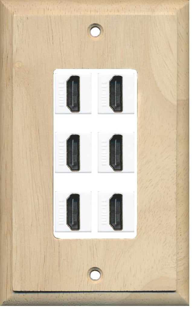 RiteAV - 6 Port HDMI 2.0 Decorative Wall Plate (Wood & White)