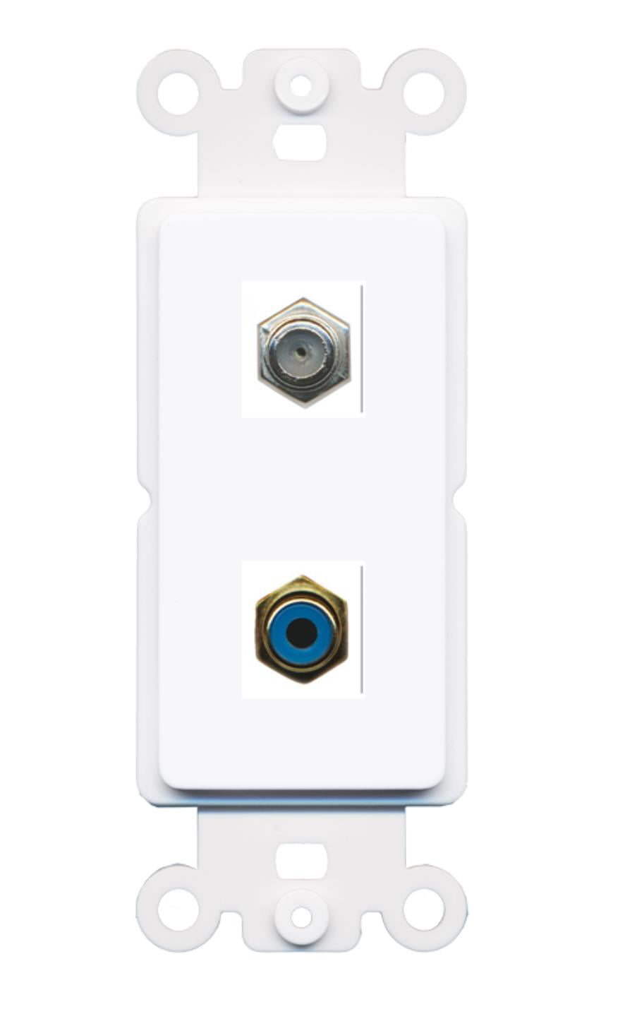 RiteAV - Coax RCA (Blue) Port Wall Plate Decorative (Rocker) White
