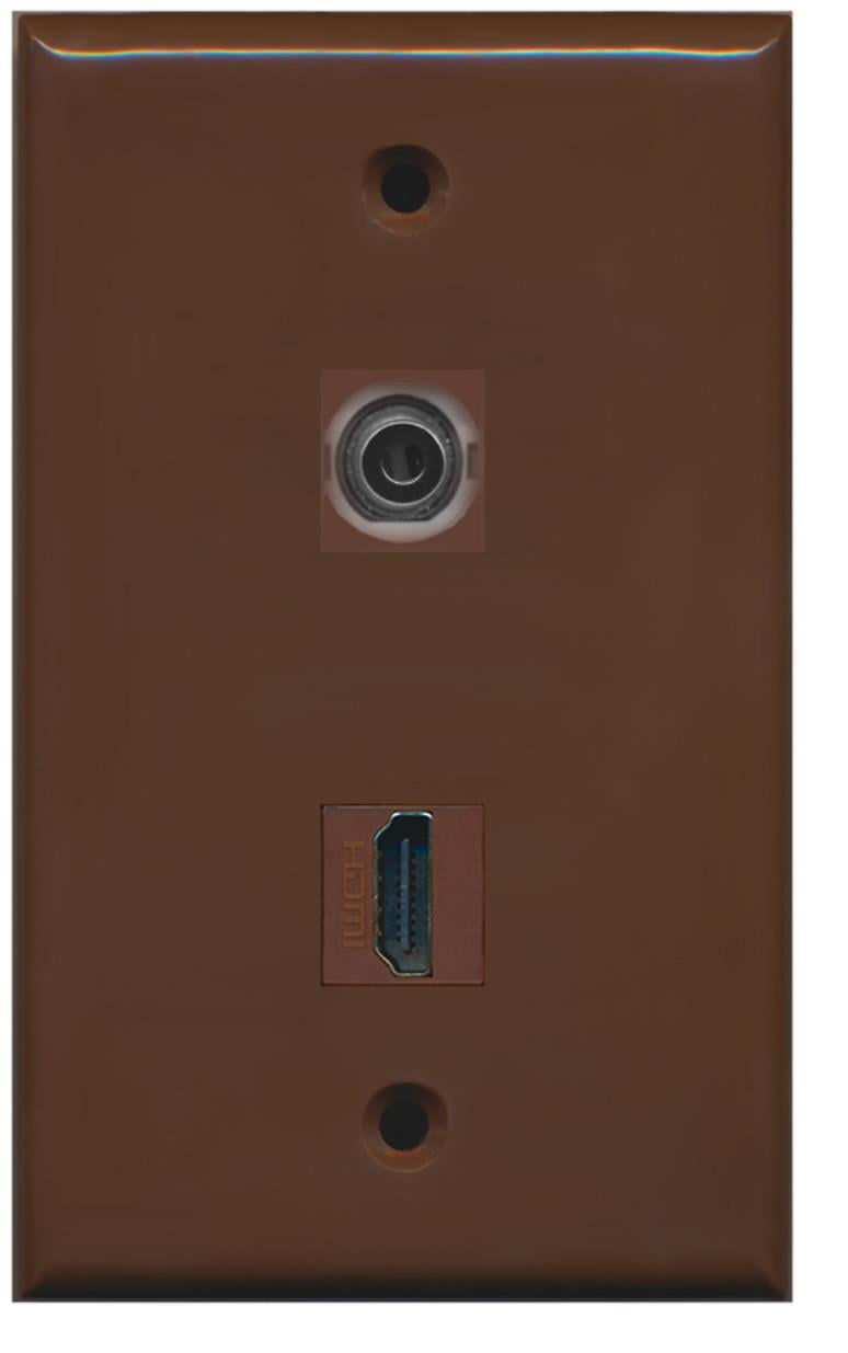 RiteAV - 1 3.5mm Audio/Headphone Jack and 1 HDMI Port Wall Plate - Brown - Bracket Included