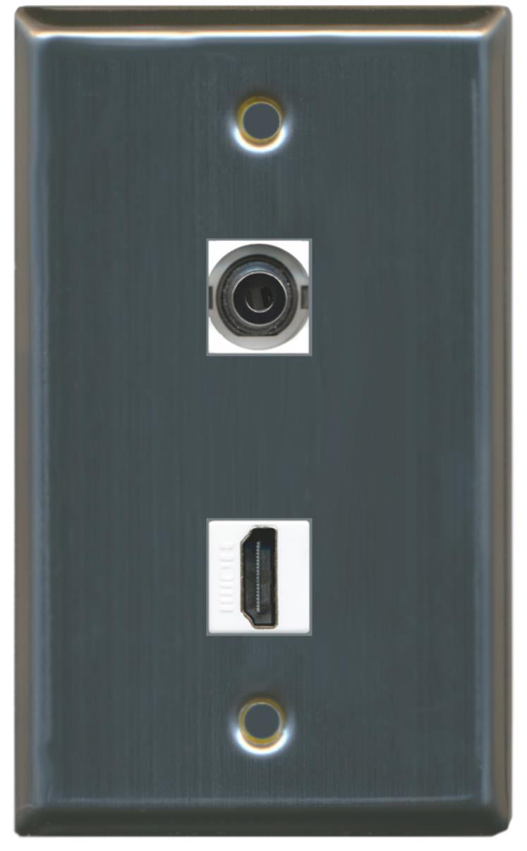 RiteAV - 1 3.5mm Audio/Headphone Jack and 1 HDMI Port Wall Plate - Stainless Steel - Bracket Included