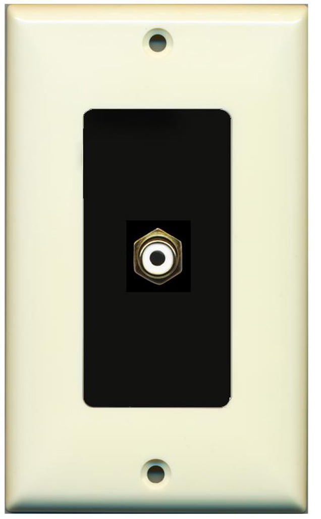 RiteAV - 1 RCA for Subwoofer Audio Port Wall Plate Decorative - Light Almond/Black - Bracket Included