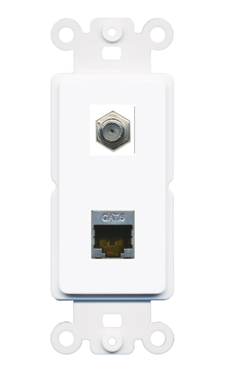 RiteAV - Coax Cat6 Shielded Port Wall Plate Decorative (Rocker) White