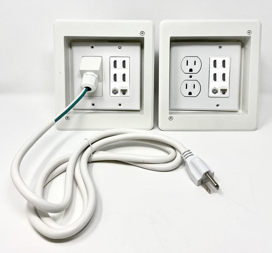 RiteAV 2-Gang Recessed Non-Metallic Electrical Combo Flat Screen TV Wall Plate Power Device Box, Divided for Power and Low Voltage TV Connections - White