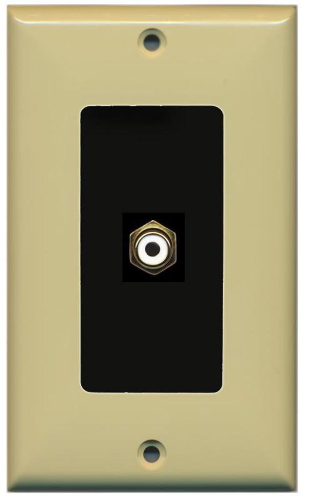 RiteAV - 1 RCA for Subwoofer Audio Port Wall Plate Decorative - Ivory/Black - Bracket Included