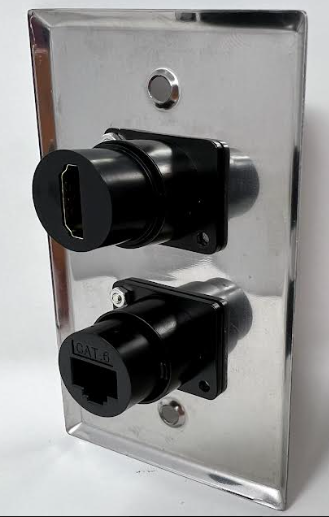 1 Port HDMI/1 Port Cat6 D Series Heavy Duty Pass Through Solderless Stainless Steel Wall Plate - HDMI Straight Exit [2 Pack]