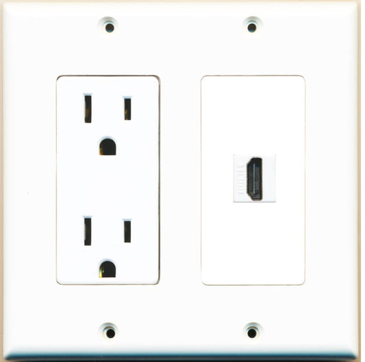 RiteAV - 15 Amp Power Outlet and 1 Port HDMI Decorative Type Wall Plate - White