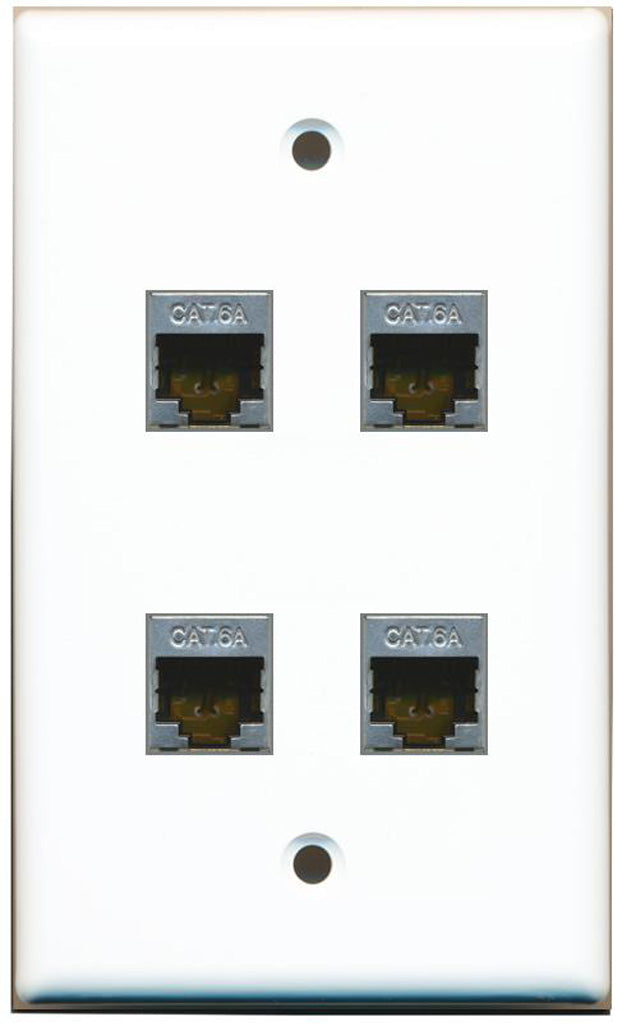 RiteAV CAT 6A 4 Port Shielded Cat6a Wall Plate 1 Gang - White