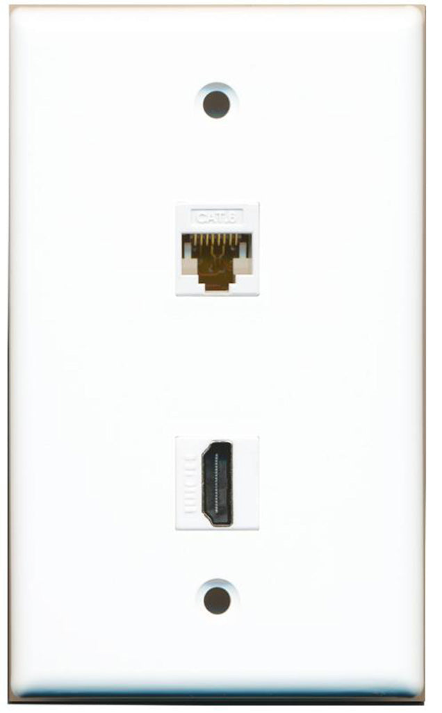 RiteAV - 1 Cat6 Ethernet and 1 HDMI Port Wall Plate - White