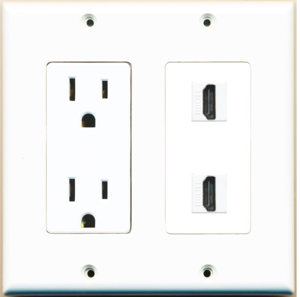 RiteAV - 15 Amp Power Outlet 2 Port HDMI Decorative Type Wall Plate - White