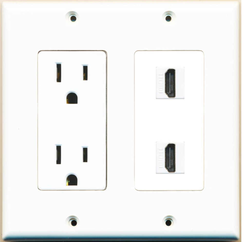 RiteAV - 15 Amp Power Outlet 2 Port HDMI Decorative Type Wall Plate - White