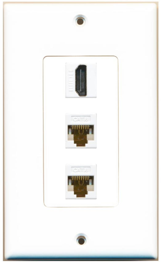 RiteAV - 1 Port HDMI 2 Port Cat6 Ethernet Decorative Wall Plate - White
