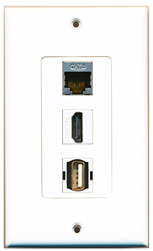 RiteAV - 1 Port HDMI 1 USB A-A 1 Shielded Cat6 Ethernet Wall Plate Decorative