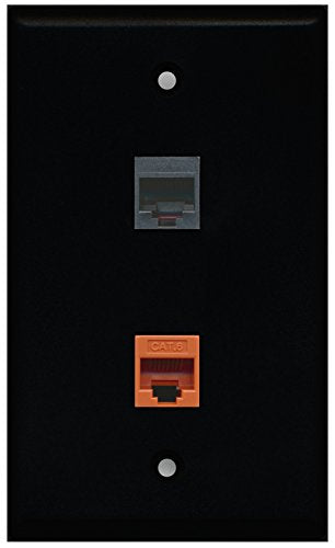 RiteAV - Black 1 Port Phone Black 1 Port Cat6 Ethernet Orange Wall Plate