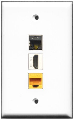 RiteAV - 1 Port HDMI 1 Shielded Cat6 Ethernet 1 Cat5e Ethernet Yellow Wall Plate