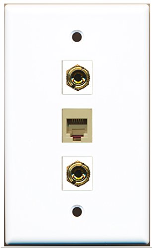 RiteAV - 1 Port Phone RJ11 RJ12 Beige 2 Port Banana Speaker Wall Plate