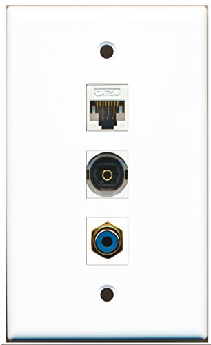 RiteAV - 1 Port RCA Blue and 1 Port Toslink and 1 Port Cat5e Ethernet White Wall Plate