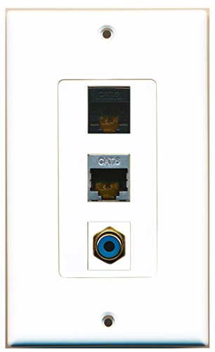 RiteAV - 1 Port RCA Blue and 1 Port Shielded Cat6 Ethernet and 1 Port Cat6 Ethernet Black Decorative Wall Plate Decorative