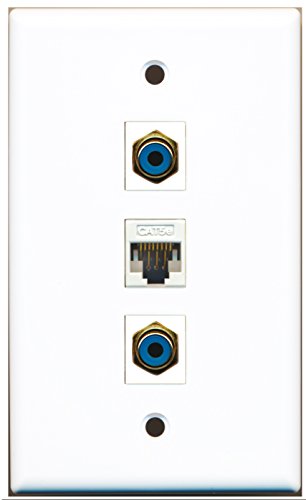 RiteAV - 2 Port RCA Blue 1 Cat5e Ethernet White Wall Plate