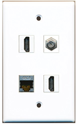 RiteAV - 2 Port HDMI 1 Port Coax Cable TV- F-Type 1 Port Shielded Cat6 Ethernet Wall Plate