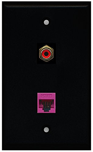 RiteAV - Black 1 Port RCA Red 1 Port Cat5e Ethernet Pink Wall Plate