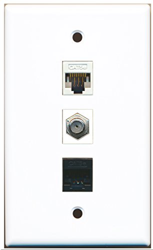 RiteAV - 1 Port Coax Cable TV- F-Type and 1 Port Cat5e Ethernet White and 1 Port Cat5e Ethernet Black Wall Plate