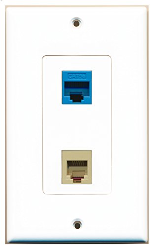 RiteAV - 1 Port Phone RJ11 RJ12 Beige 1 Port Cat5e Blue Decorative Type Wall Plate - Bracket Included