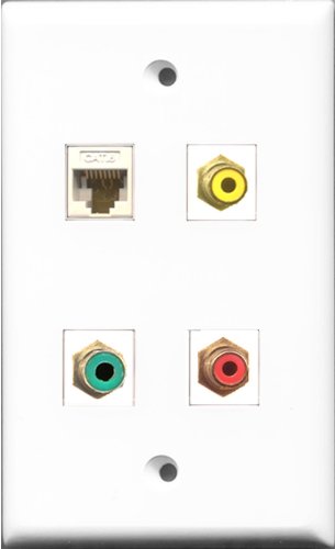 RiteAV 1 Port RCA Red and 1 Port RCA Yellow and 1 Port RCA Green and 1 Port Cat6 Ethernet White Wall Plate